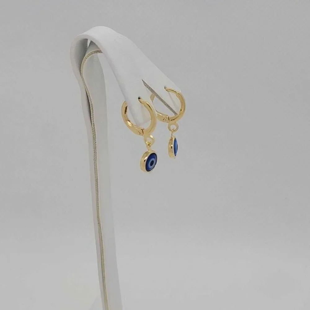 Brand New Brazilian 18k Gold Filled Blue Evil Eye Earrings